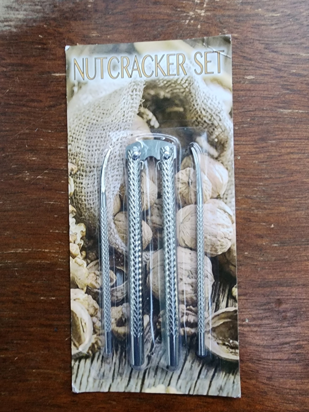 Vintage New Old Stock Chrome Metal Nutcracker Set Tool with 2 Picks NWOT